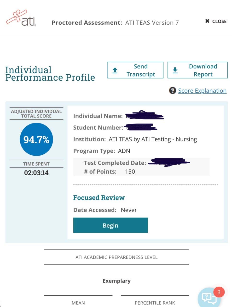 ATI TEAS 7 score 94.7%