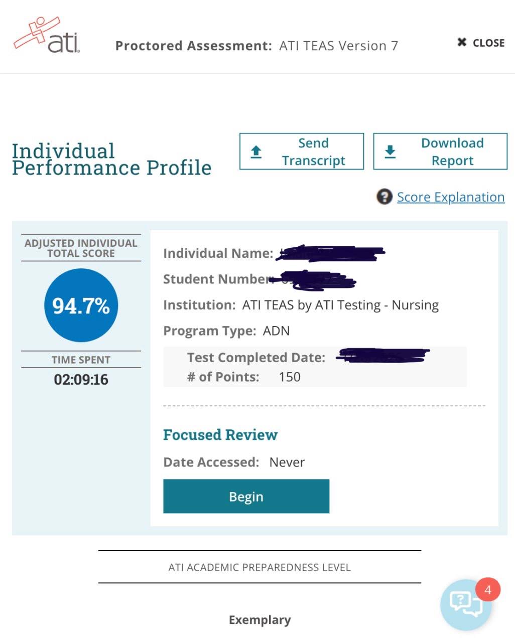 ATI TEAS 7 score 94.7%
