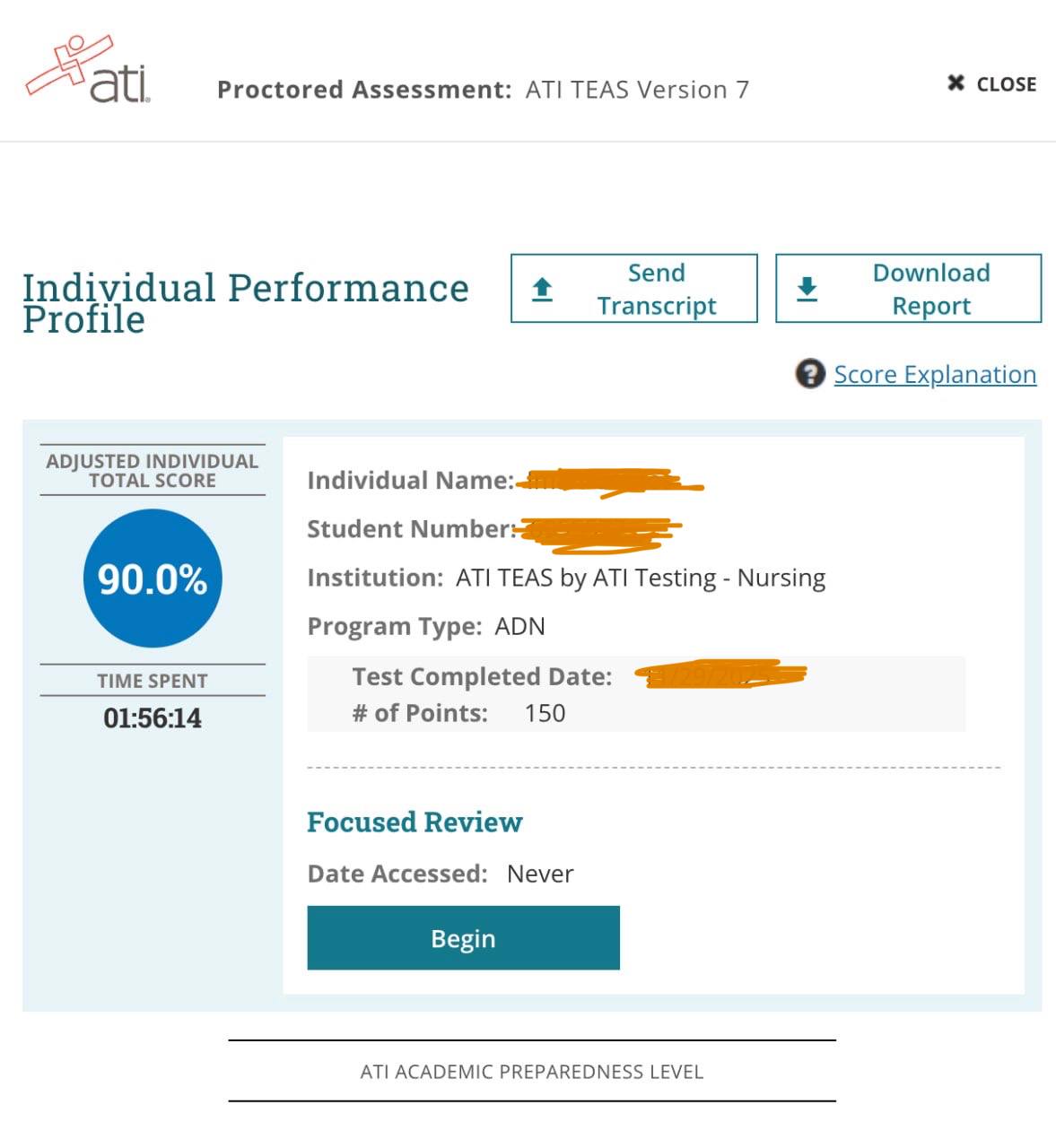 ATI TEAS 7 score 90.0%